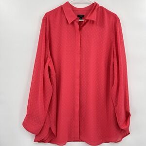 Talbots Womens Long Sleeve Clip Dot Button Up Top Size 2x Pink Chiffon Career‎